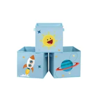 boîtes de rangement lot de 3 organisateurs pour jouets cubes pliables avec poignées pour chambre d'enfant salle de jeux 30 x 30 x 30 cm thème de l'espace bleu helloshop26 12_0002276