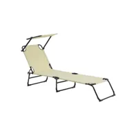 bain de soleil transat chaise longue pliable avec pare-soleil acier pvc polyester 187 cm crème helloshop26 03_0000987