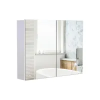 armoire miroir de salle de bain armoire murale double portes et étagères dim. 80l x 15l x 60h cm mdf blanc