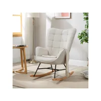 fauteuil à bascule allaitement scandinave chaise loisir et repos en tissu avec pieds en e' bois métal pour salon, chambre, beige