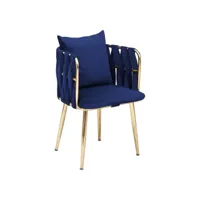 chaise avec accoudoir sawyer métal or et velours bleu foncé