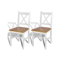 chaise de cuisine blanc laqué et marron dina - lot de 2