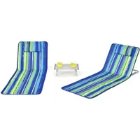 giantex ensemble de tapis de plage pliables 2 pcs avec table d’appoint, matelas de plage avec hauteur réglable 27-47cm pour camping coloré