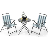 giantex ensemble de meubles de terrasse 3 pièces en métal avec 2 chaises et table basse ronde en verre pour cour, véranda, patio, arrière-cour