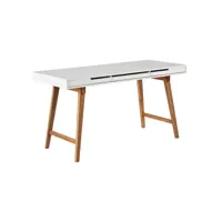 bureau avec rangements 3 tiroirs scandinave blanc mat et bois clair massif l140 eska