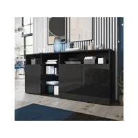 buffet bahut 3 portes avec led  150 x 70 x 35 cm  couleur noir finition brillante  meuble de rangement  modèle clark apsd038blbl