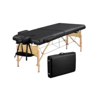 table de massage portable avec pied en bois massif, lit de massage 2 sections pliante