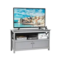 gientex meuble tv à 3 niveaux avec compartiment et placard 2 portes, pour tv jusqu'à 48 pouces, 112x40x61cm, charge max 80kg, gris