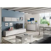 meuble tv adan 4 portes avec étagère murale 2 portes l200cm - blanc et béton