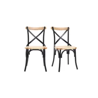 chaises bistrot bois clair massif et métal noir (lot de 2) jake