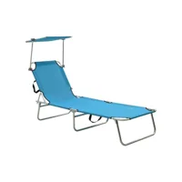 transat chaise longue bain de soleil lit de jardin terrasse meuble d'extérieur pliable avec auvent bleu aluminium helloshop26 02_0012822