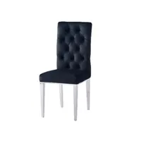 chaise capitonnée avec boutons velours et pieds métal chromé kavana - lot de 6-couleur noir