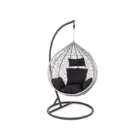 fauteuil œuf suspendu noir et gris en rotin synthétique et métal egg 399