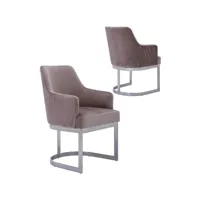 chaise de salle à manger design revêtement en velours taupe et piètement en acier inoxydable argenté collection bolonia viv-114134