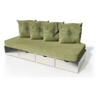 banquette cube 200 cm + futon + coussins  gris aluminium banq200s-ga