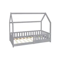 lit d'enfants en bois de pin gris avec protection antichute et toit 160x80 cm 3000013164