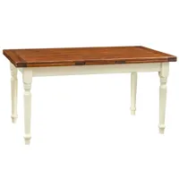 table à rallonge champêtre en bois massif de tilleul avec structure antique blanche et plateau en noyer