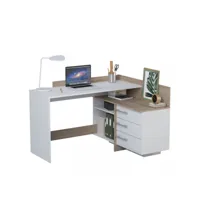 bureau d'angles 3 tiroirs blanc-chêne - ales - l 129 x l 105 x h 83 cm
