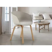 chaise avec accoudoir grise et pieds métal effet bois naturel norky