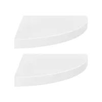 étagères d'angle flottantes 2pcs blanc brillant 35x35x3,8cm mdf