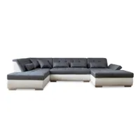 vermont - canapé panoramique d'angle gauche - 7 places - xxl - lisa design - blanc et gris
