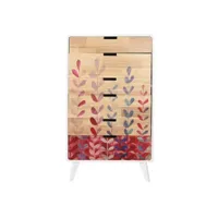 commode, meuble de rangement en bois hévéa et paulownia coloris naturel, blanc  - longueur 60 x profondeur 30 x hauteur 108 cm