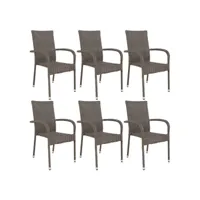 logan - lot de 6 chaises de jardin en rotin synthétique gris