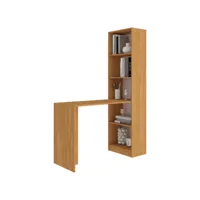 merak - bureau réversible + bibliothèque bureau salon - 125x180x50 cm - meuble rangement gain de place - bureau compacte - aulne