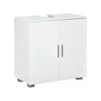meuble vasque - meuble sous-vasque - 2 portes rainurées, 2 étagères - poignées alliage aluminium - dim. 60l x 30l x 60h cm - mdf blanc