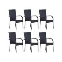 chaises empilables d'extérieur 6 pcs résine tressée noir