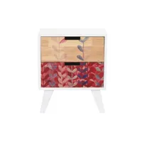 table de chevet / table de nuit en bois d'hévéa et paulownia blanc / naturel / grenat - longueur 40 x profondeur 30 x hauteur 48 cm
