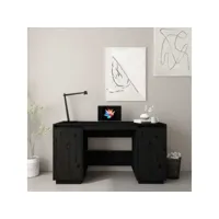 bureau informatique table de bureau - noir 140x50x75 cm bois massif de pin meuble pro frco75405