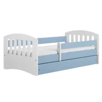 lit enfant avec barrière de sécurité amovible bleu klaky-matelas mousse-80x180