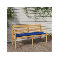 banc banquette de jardin batavia avec coussin - mobilier de jardin bleu 150 cm bois de teck massif meuble pro frco16790