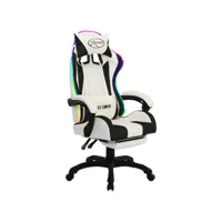 chaise de bureau ergonomique - fauteuil de bureau de jeux vidéo avec led rvb noir et blanc similicuir pwfn26229
