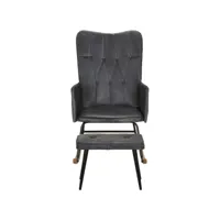 fauteuil salon - fauteuil à bascule avec repose-pied gris cuir véritable 56x74x93 cm - design rétro best00005311945-vd-confoma-fauteuil-m05-78
