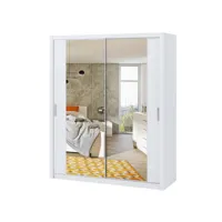 armoire portes coulissantes - rinker - 180 cm - blanc - avec miroir