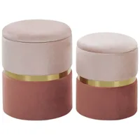 set de 2 poufs en velours rose avec rangement wichita 204444