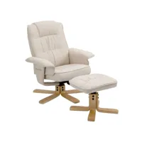 fauteuil de relaxation charly avec repose-pieds pouf siège pivotant dossier inclinable assise rembourrée relax, en tissu beige
