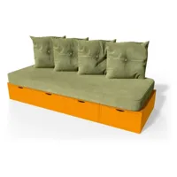 banquette cube 200 cm + futon + coussins  orange banq200s-o
