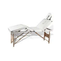 table pliable de massage blanc crème 4 zones lit de massage  table de soin avec cadre en bois meuble pro frco94904