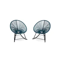 ensemble de 2 fauteuils à bascule acapulco chaise oeuf design rétro rocking bleu canard