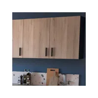 meuble haut de cuisine 2 portes battantes 100 cm noir-chêne - abinci - l 100 x l 30 x h 70 cm