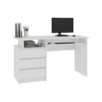 toska - bureau informatique contemporain 135x77x60 cm - grand plateau + 3 tiroirs + niche de rangement - table ordinateur - blanc