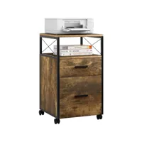 caisson bureau à roulettes,meuble de rangement à 2 tiroirs avec 1 compartiment ouvert,bois vintage