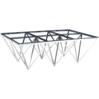 table basse design en acier inoxydable poli argenté et plateau en verre trempé transparent l. 120 x p. 80 x h. 42 cm collection verona viv-95816