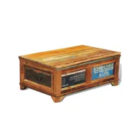 table basse table de salon  bout de canapé avec espace de rangement vintage bois recyclé meuble pro frco25757