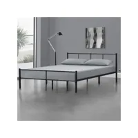 cadre de lit en métal robuste sommier à lattes solide lit double acier laqué 180 x 200 cm noir mat [en.casa]