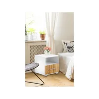table de chevet moderne pour chambre à coucher, table de nuit avec 1 tiroir, 40x38h41 cm, couleur blanc et érable 8052773619271