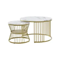ensemble de 2 table basse gigogne moderne en placage de marbre canapé côté rondes cadre de couleur dorée